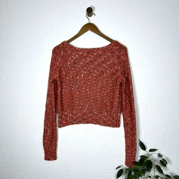 Anthropologie John + Jenn Women's XS Apple Blossom Red Marled Cropped Sweater - Picture 7 of 11